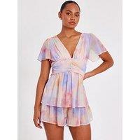 Quiz Light Pink Tie Dye Tiered Playsuit