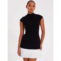 Quiz Black Contrast Pleated Mini Dress