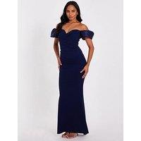 Quiz Navy Puff Sleeve Maxi Dress