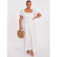 Quiz Curve White Embroidered Midi Dress