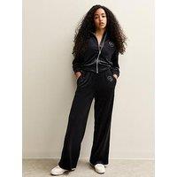 New Look 915 Girls Velour Diamante York Embellished Joggers - Black