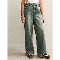 New Look 915 Girls Distressed Wash Super Wide Leg Jeans - Blue