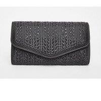 Quiz Black Diamante Clutch Bag