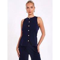Quiz Navy Button Front Waistcoat
