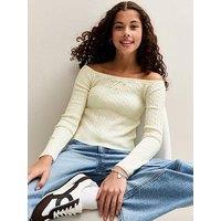 New Look 915 Girls Cream Cable Knit Bardot Jumper