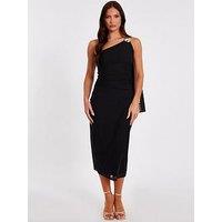 Quiz Black Mesh One Shoulder Midi Dress