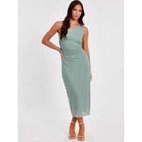 Quiz Light Green Mesh One Shoulder Midi Dress