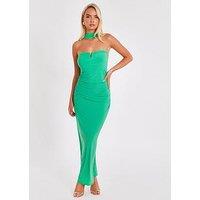 Quiz Green Collar Detail Ruched Midaxi Dress