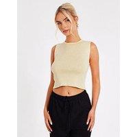 Quiz Yellow Knit Diamante Crop Top