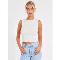 Quiz White Knit Diamante Crop Top