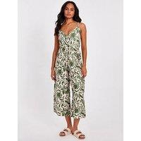 Quiz Khaki Tropical Print Jumpsuit