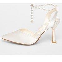 Quiz Wide Fit White Pearl Strap Court Heels
