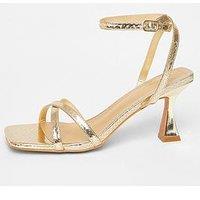Quiz Gold Cross Strap Flared Heel