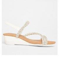Quiz Silver Diamante Low Wedge Sandals