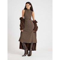 River Island Long Sleeve Twist Side Check Dress - Brown