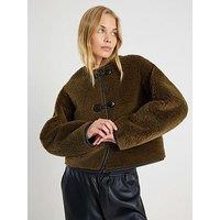 River Island Borg Button Through Duffle - Khaki