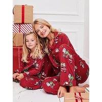 Chelsea Peers Ladies Christmas Long Button Up Printed Pyjama Set - Red