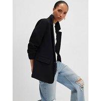 River Island Long Sleeve Crepe Ruched Sleeve Blazer - Black