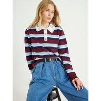 River Island Diamante Trim Rugby Polo - Dark Red