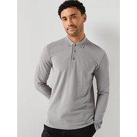 Boss Plisy Long Sleeve Tipped Polo Shirt - Grey
