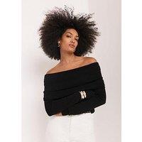 Mint Velvet Rib Knitted Bardot - Black