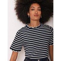 Mint Velvet Navy Stripe Scallop T-Shirt - Blue