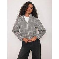 Mint Velvet Bold Check Blouson Bomber - Grey