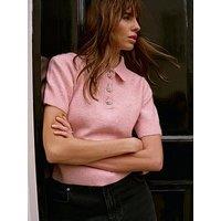 Mint Velvet Short Sleeve Collar Knit - Pink