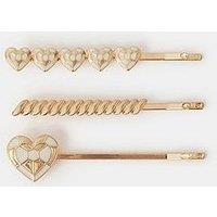 Accessorize 3-Pack Checkered Heart Hair Slides - Cream