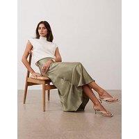 Mint Velvet Khaki Satin Slip Midi Skirt - Green