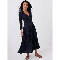 Mint Velvet Navy Polo Jersey Midi Dress - Blue