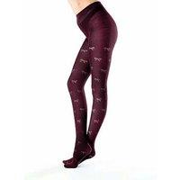 Pretty Polly Knit Bow Pattern Tights - Burgundy