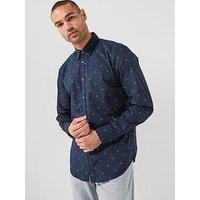 Boss Micro Print Poplin Shirt - Navy