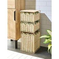 The Very Collection 3 Tier Green Scallop Edge Woven Bathroom Storage Drawers