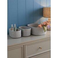 The Very Collection Set Of 3 Grey Cotton Rope Storage Baskets