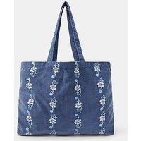 Accessorize Floral Embroidered Cord Shopper Bag - Blue