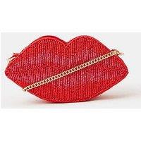 Accessorize Beaded Lips Clutch Bag - Red