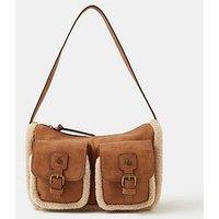 Accessorize Faux Shearling Pocket Shoulder Bag - Brown