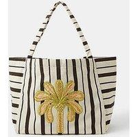 Accessorize Palm Stripe Shopper Bag - Natural