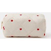 Accessorize Heart Quilted Make Up Bag - Cream