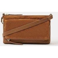Accessorize Fold Over Zip Leather Crossbody Bag - Brown