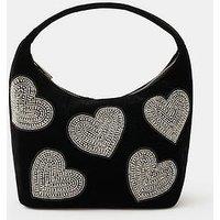 Accessorize Heart Embellished Velvet Handbag - Black