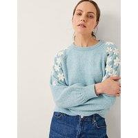Monsoon Eva Embroidered Sleeve Jumper Blue - Blue