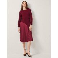 Monsoon Saz Asymmetrical Mix Satin Midi Dress - Berry