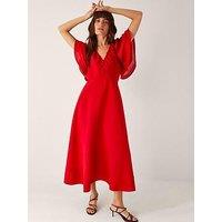 Monsoon Patricia Ruffle Sleeve Midi Dress Red - Red
