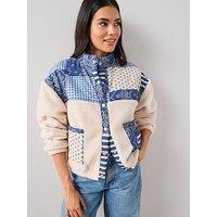 The Very Collection Quilted Patchwork Borg Bomber Jacket - Cream