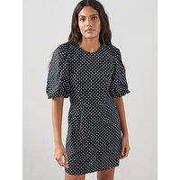 The Very Collection Polka Dot Puff Sleeve Mini Dress - Black/White