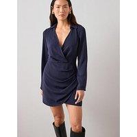 The Very Collection Long Sleeve Draped Wrap Dress - Blue