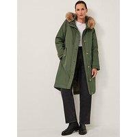 Monsoon Paula Faux Fur Parka - Khaki Green