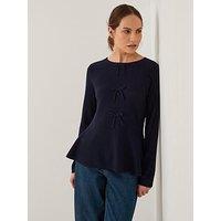 Monsoon Paula Peplum Bow Jumper Blue - Navy